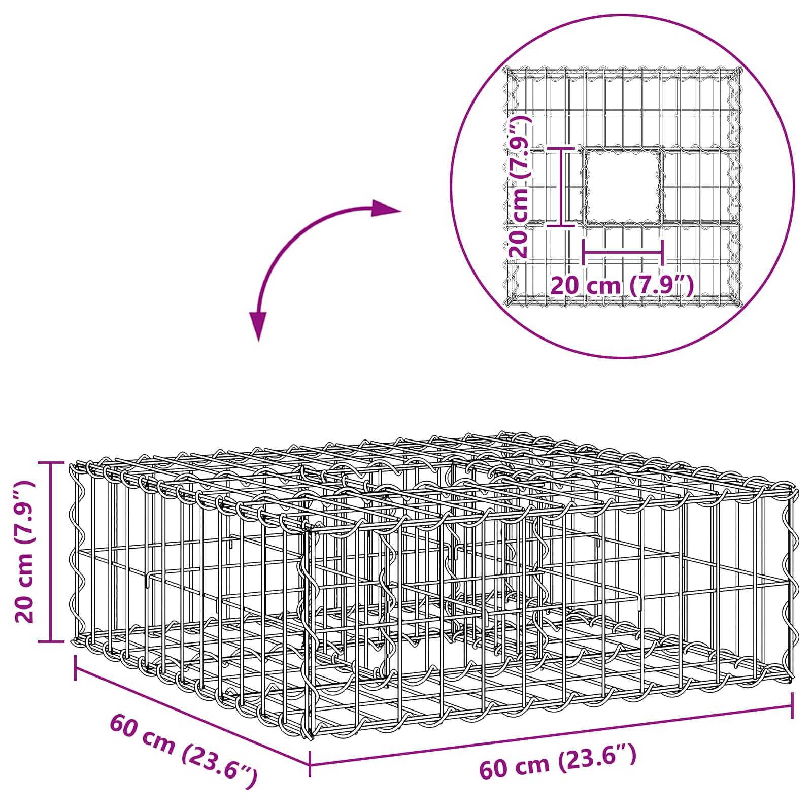 PANGIVO - Lit surélevé gabion Acier galvanisé Argenté 60 x 60 x 20 cm - PANGIVO - Image 9