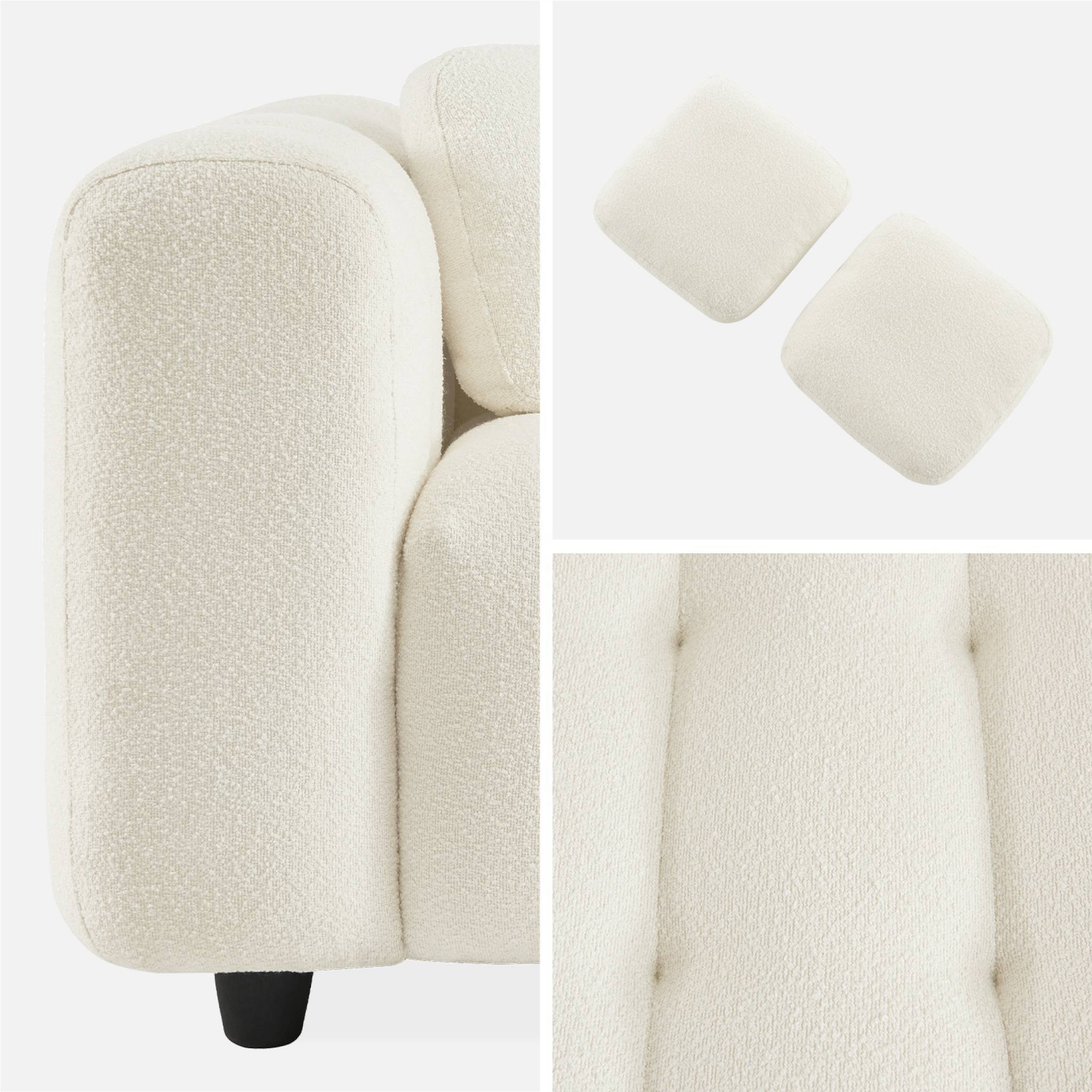 sweeek - Canapé 3 places en bouclette texturée capitonné blanc crème - Structure bois d'eucalyptus et contreplaqué  | sweeek - Image 5