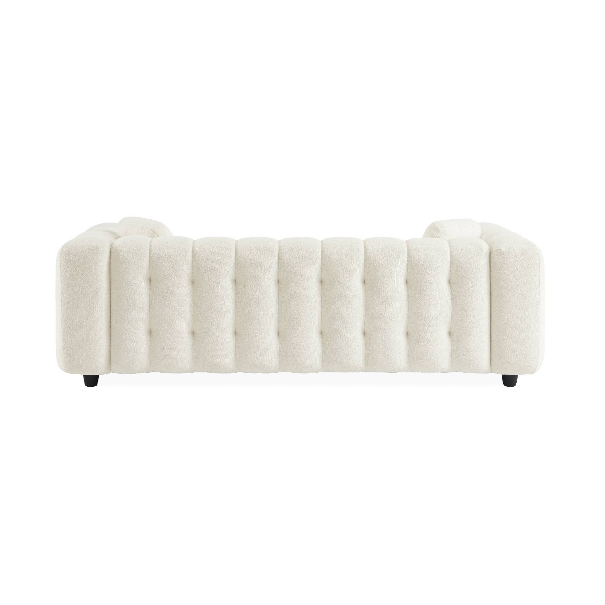 sweeek - Canapé 3 places en bouclette texturée capitonné blanc crème - Structure bois d'eucalyptus et contreplaqué | sweeek - Image 7