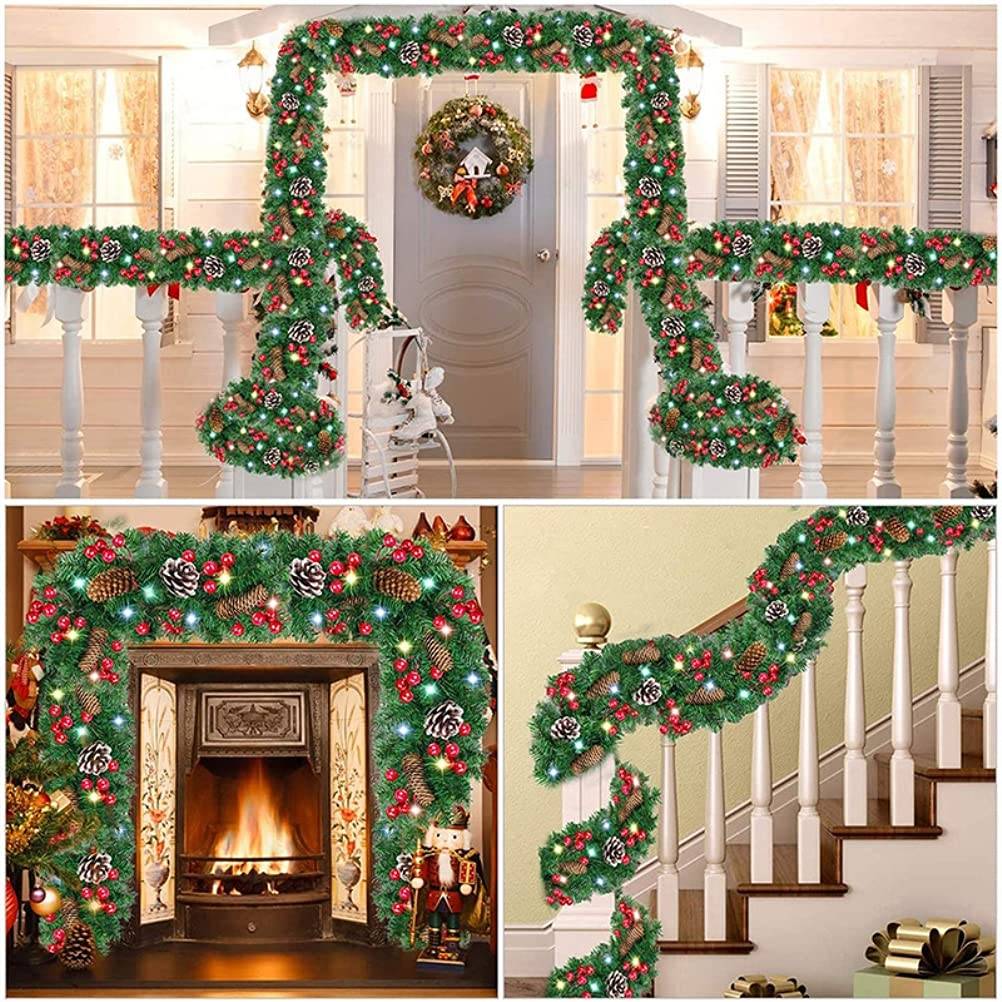 2PCS Couronne de Noël pré-assemblée de 150 cm avec lumières, décorations de Noël, alimentée par 50 LED, convient pour cheminées, fenêtres et escaliers - Image 6
