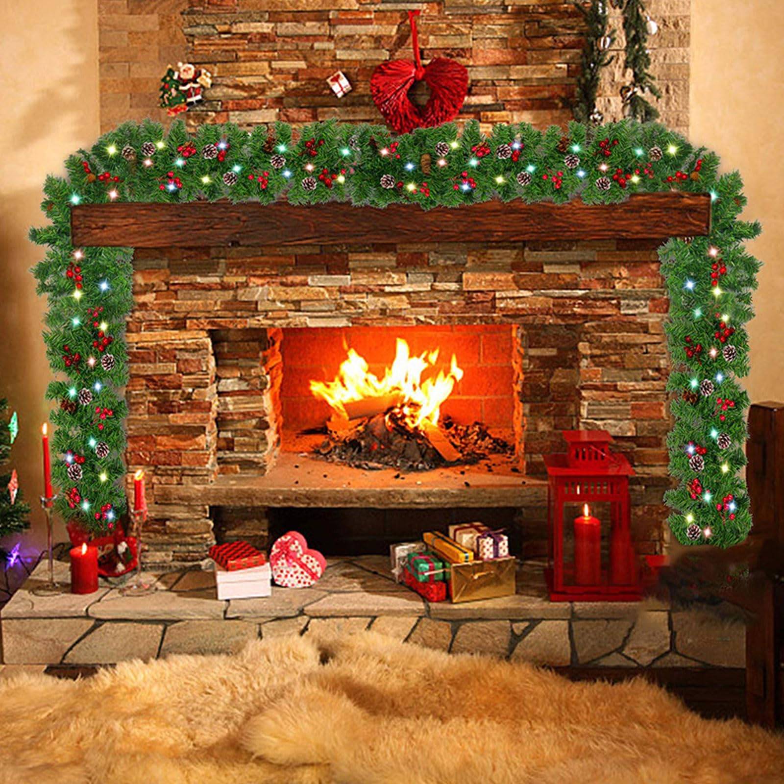 2PCS Couronne de Noël pré-assemblée de 150 cm avec lumières, décorations de Noël, alimentée par 50 LED, convient pour cheminées, fenêtres et escaliers - Image 5