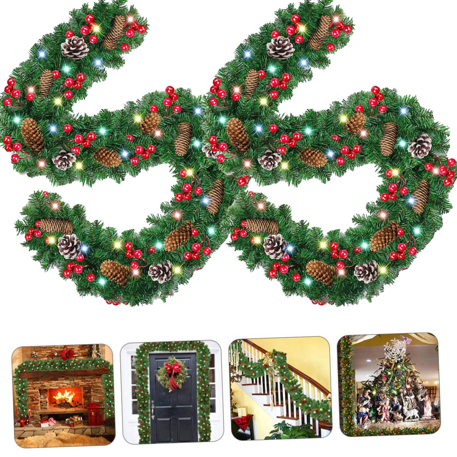 2PCS Couronne de Noël pré-assemblée de 150 cm avec lumières, décorations de Noël, alimentée par 50 LED, convient pour cheminées, fenêtres et escaliers - Image 1