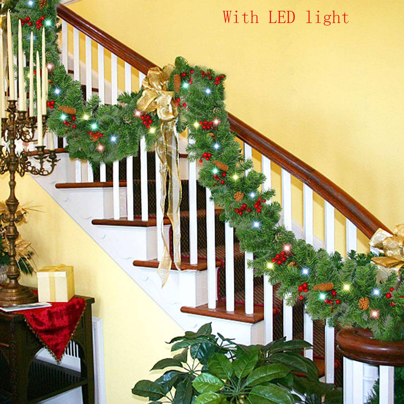 2PCS Couronne de Noël pré-assemblée de 150 cm avec lumières, décorations de Noël, alimentée par 50 LED, convient pour cheminées, fenêtres et escaliers - Image 2