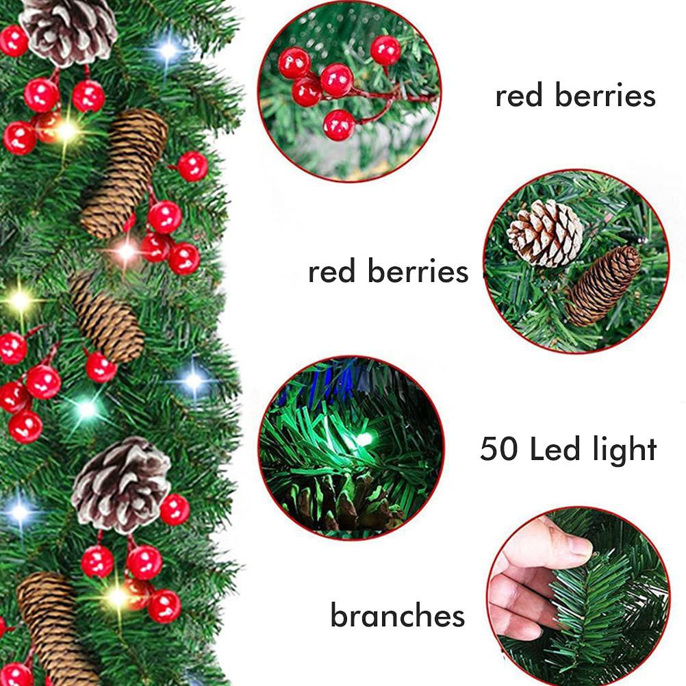 2PCS Couronne de Noël pré-assemblée de 150 cm avec lumières, décorations de Noël, alimentée par 50 LED, convient pour cheminées, fenêtres et escaliers - Image 3