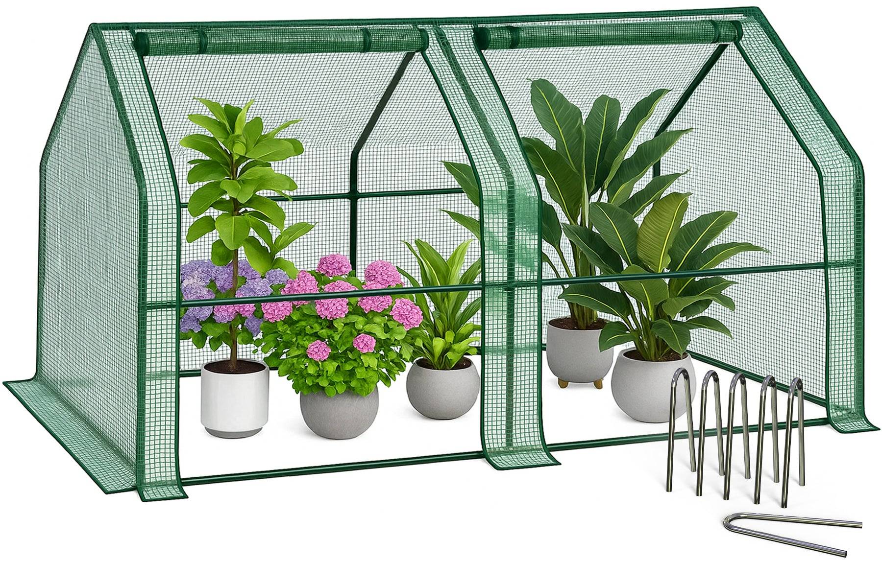 Mini Serre de jardin avec 2 portes enroulables bache PE renforcee 135g/m2 180x90x90cm Vert - Image 1