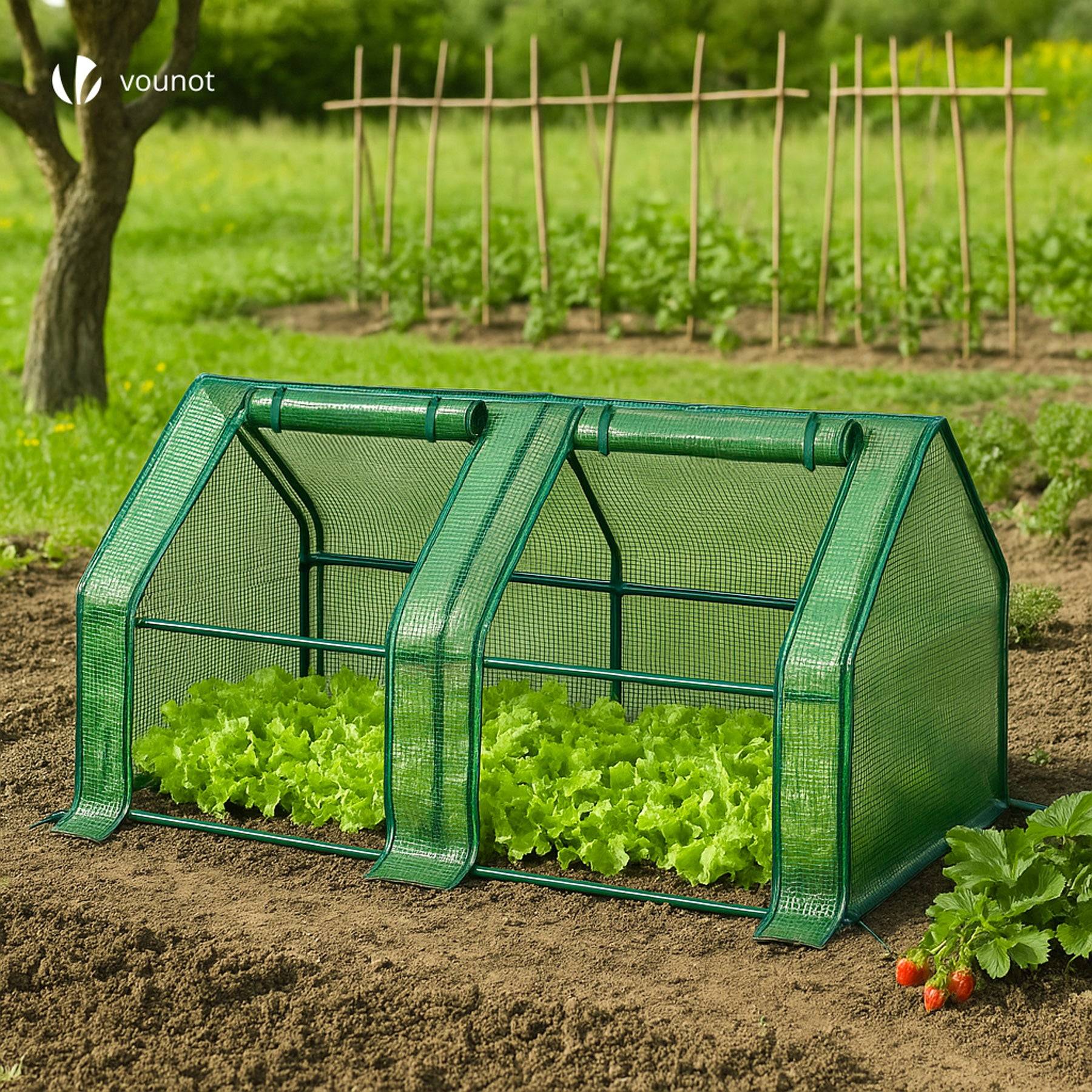 Mini Serre de jardin avec 2 portes enroulables bache PE renforcee 135g/m2 180x90x90cm Vert - Image 6