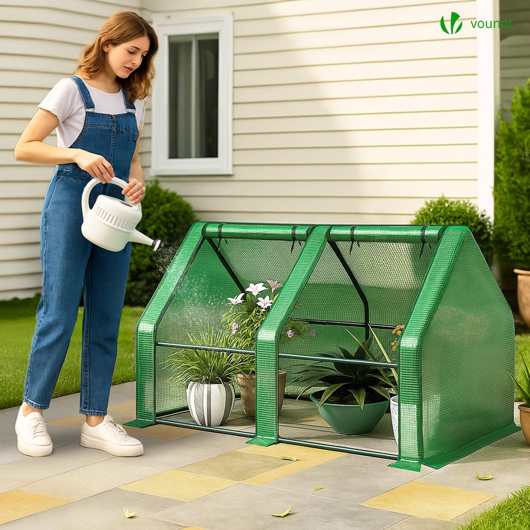 Mini Serre de jardin avec 2 portes enroulables bache PE renforcee 135g/m2 180x90x90cm Vert - Image 4