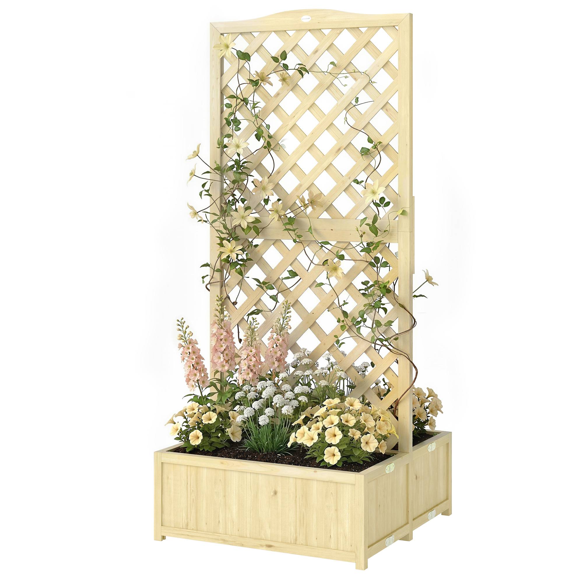 Jardinière avec Treillis Carré Potager Bois Pliable Double Bac à Fleurs pour Plantes Grimpantes 73 x 70 x 170 cm Naturel - Image 2