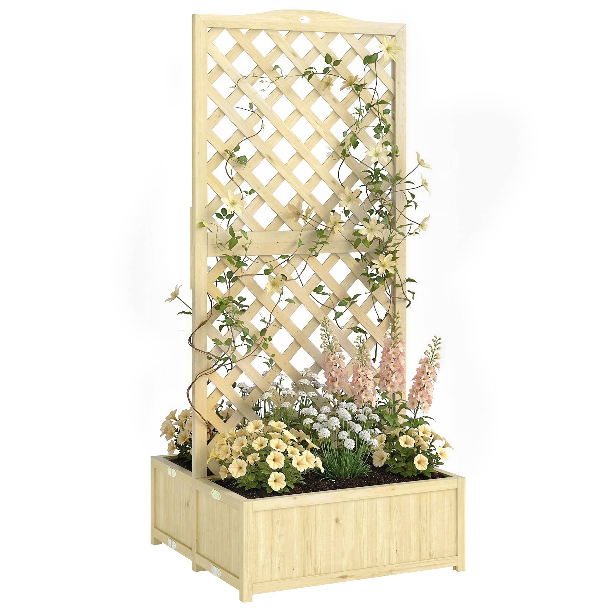 Jardinière avec Treillis Carré Potager Bois Pliable Double Bac à Fleurs pour Plantes Grimpantes 73 x 70 x 170 cm Naturel - Image 1