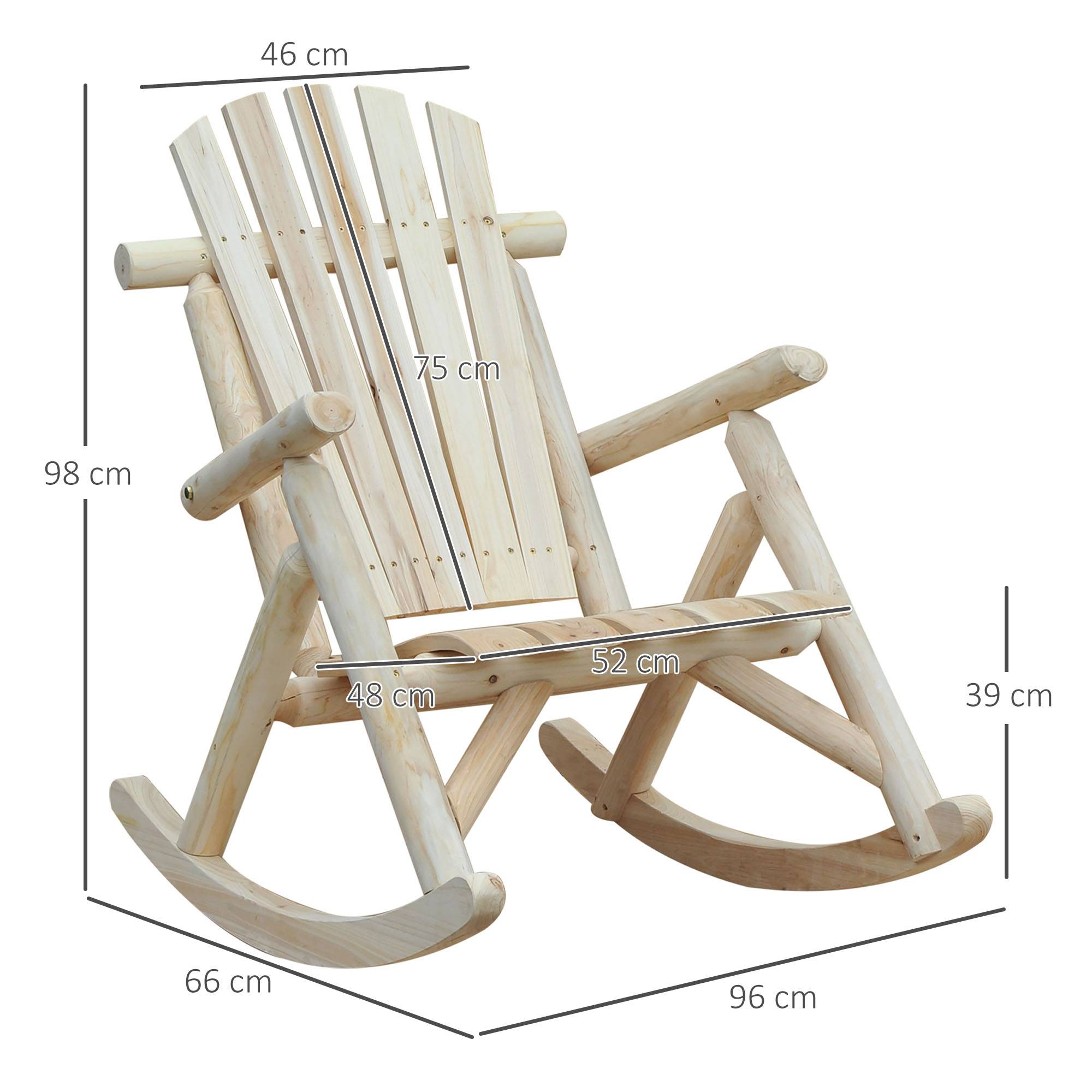 Fauteuil à bascule en bois naturel, dossier haut résistant aux intempéries, capacité 113 kg, pour salon, jardin et balcon - Image 3