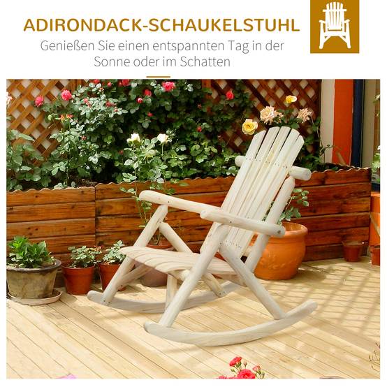 Fauteuil à bascule en bois naturel, dossier haut résistant aux intempéries, capacité 113 kg, pour salon, jardin et balcon - Image 4