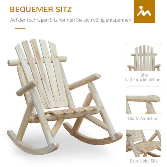 Fauteuil à bascule en bois naturel, dossier haut résistant aux intempéries, capacité 113 kg, pour salon, jardin et balcon - Image 6