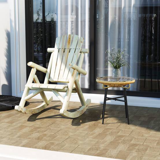 Fauteuil à bascule en bois naturel, dossier haut résistant aux intempéries, capacité 113 kg, pour salon, jardin et balcon - Image 2