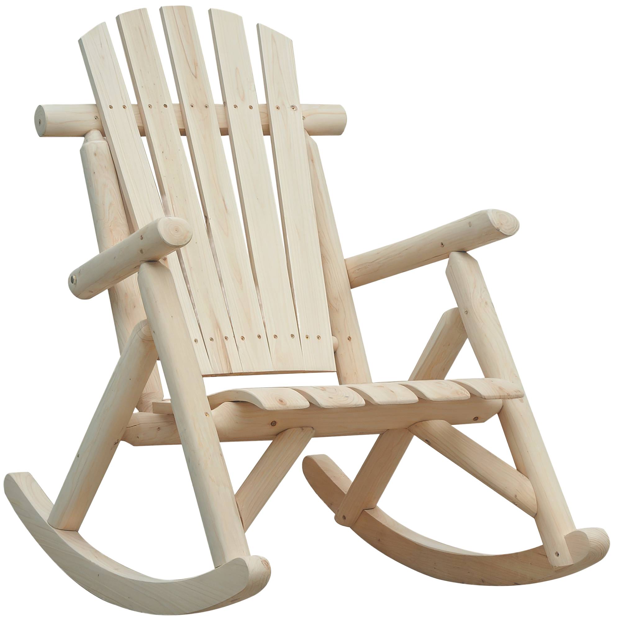 Fauteuil à bascule en bois naturel, dossier haut résistant aux intempéries, capacité 113 kg, pour salon, jardin et balcon - Image 1
