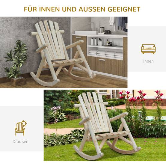 Fauteuil à bascule en bois naturel, dossier haut résistant aux intempéries, capacité 113 kg, pour salon, jardin et balcon - Image 7