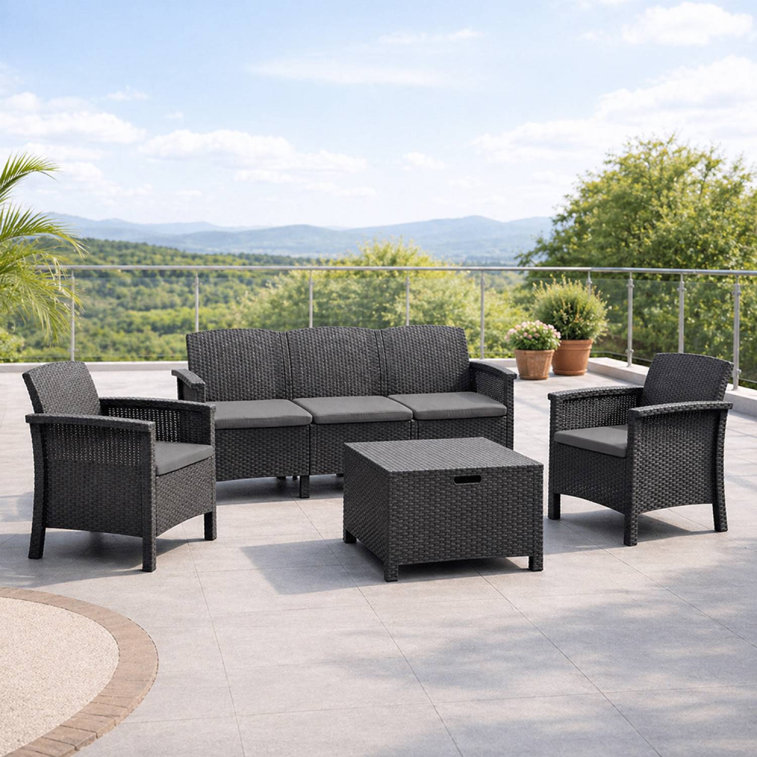 Salon de jardin 5 places effet résine tressée gris anthracite avec table basse MANIZA - Image 4
