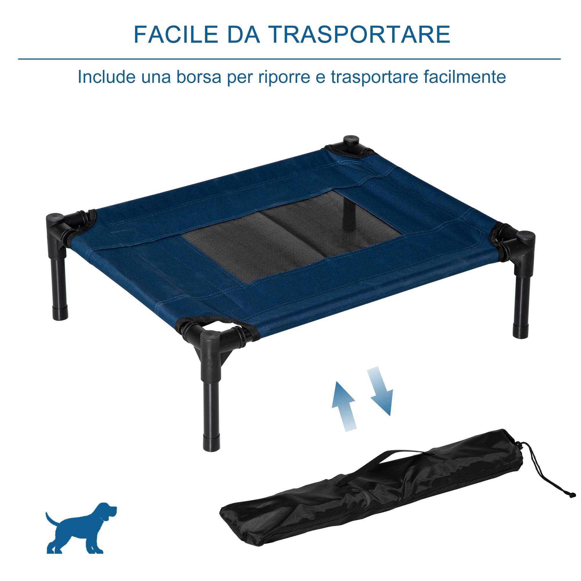 ComfortXL - Lit surélevé pour petit chien en acier et tissu Oxford 61 x 46 x 18 cm bleu marine et noir couchage aéré - Image 7