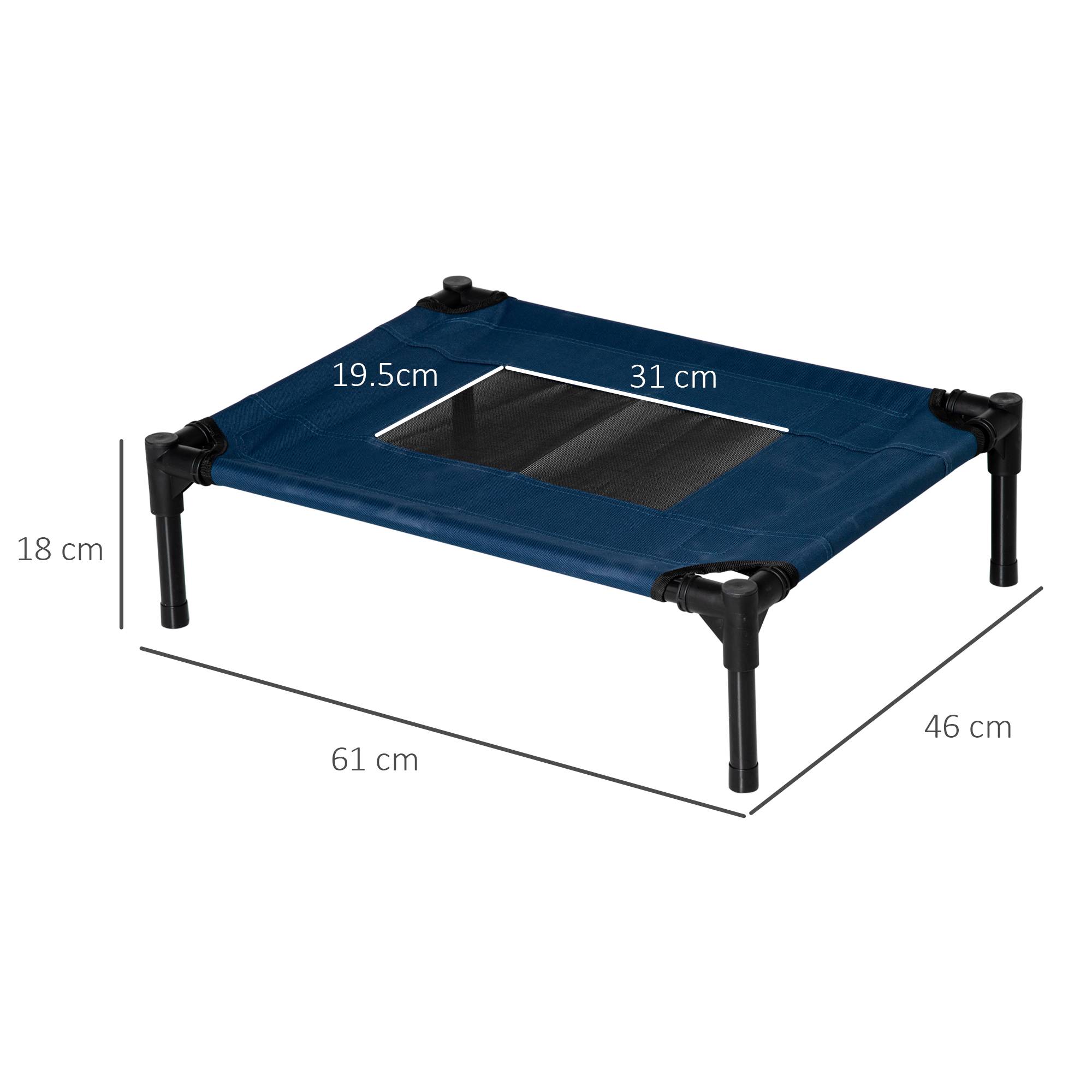 ComfortXL - Lit surélevé pour petit chien en acier et tissu Oxford 61 x 46 x 18 cm bleu marine et noir couchage aéré - Image 3