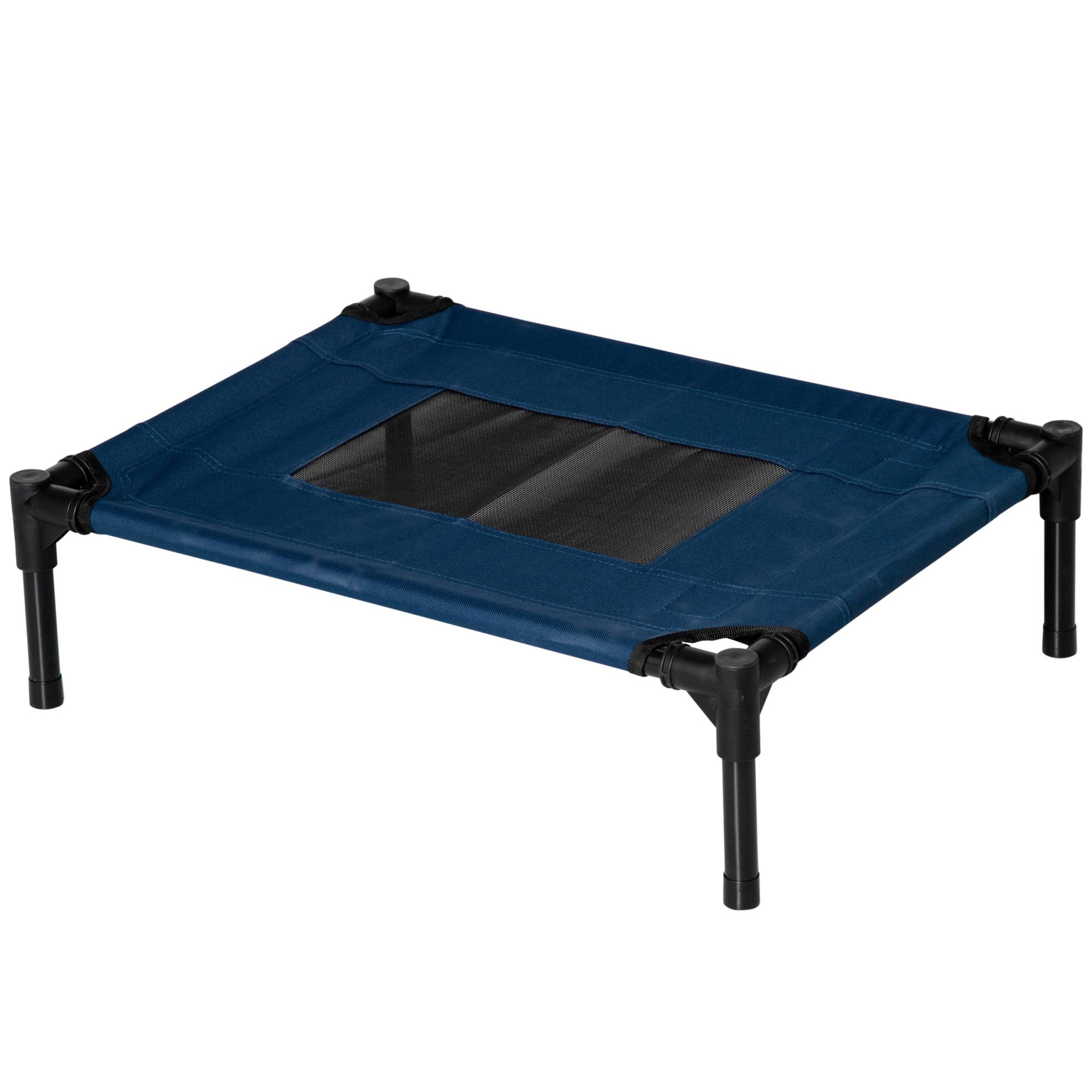 ComfortXL - Lit surélevé pour petit chien en acier et tissu Oxford 61 x 46 x 18 cm bleu marine et noir couchage aéré - Image 2