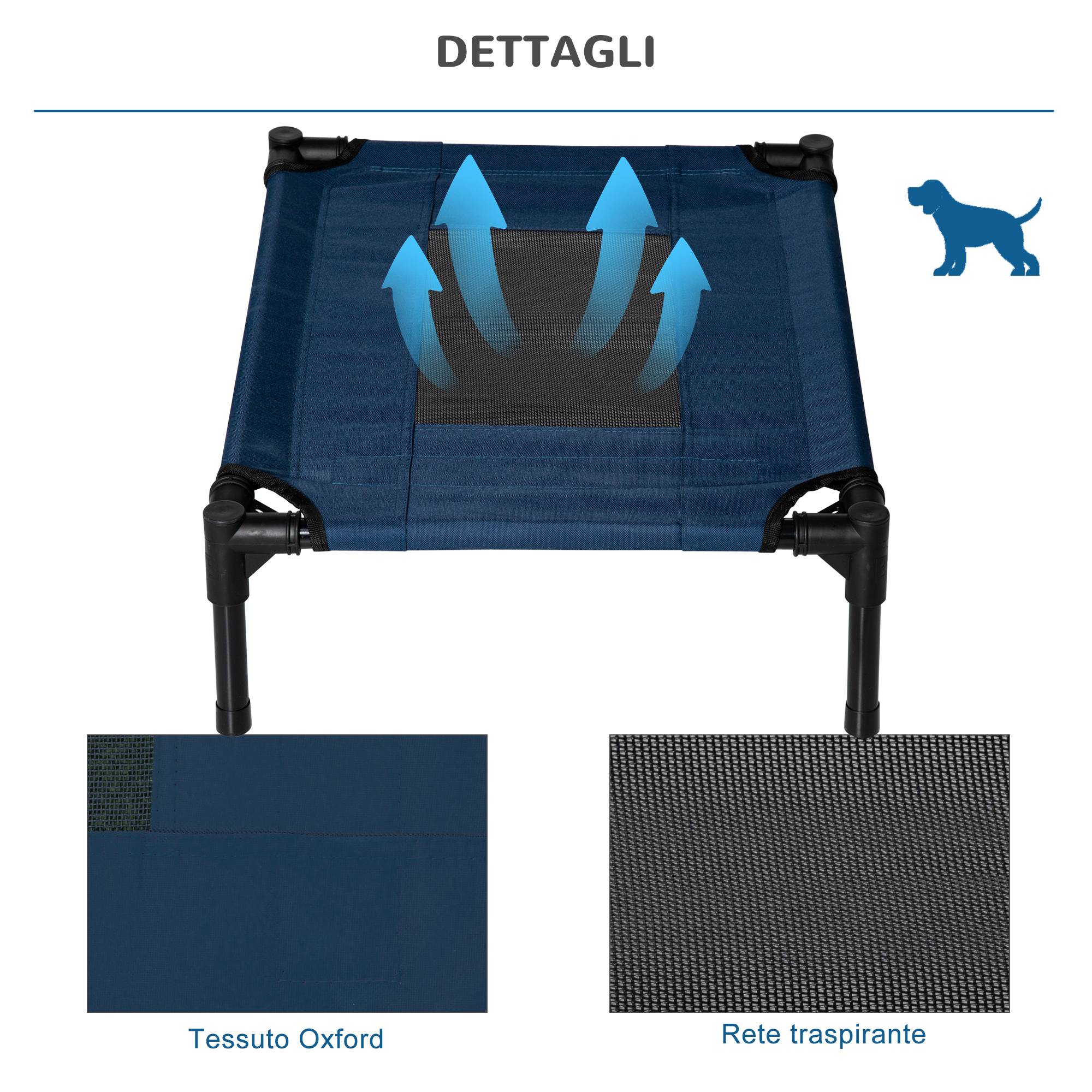 ComfortXL - Lit surélevé pour petit chien en acier et tissu Oxford 61 x 46 x 18 cm bleu marine et noir couchage aéré - Image 6