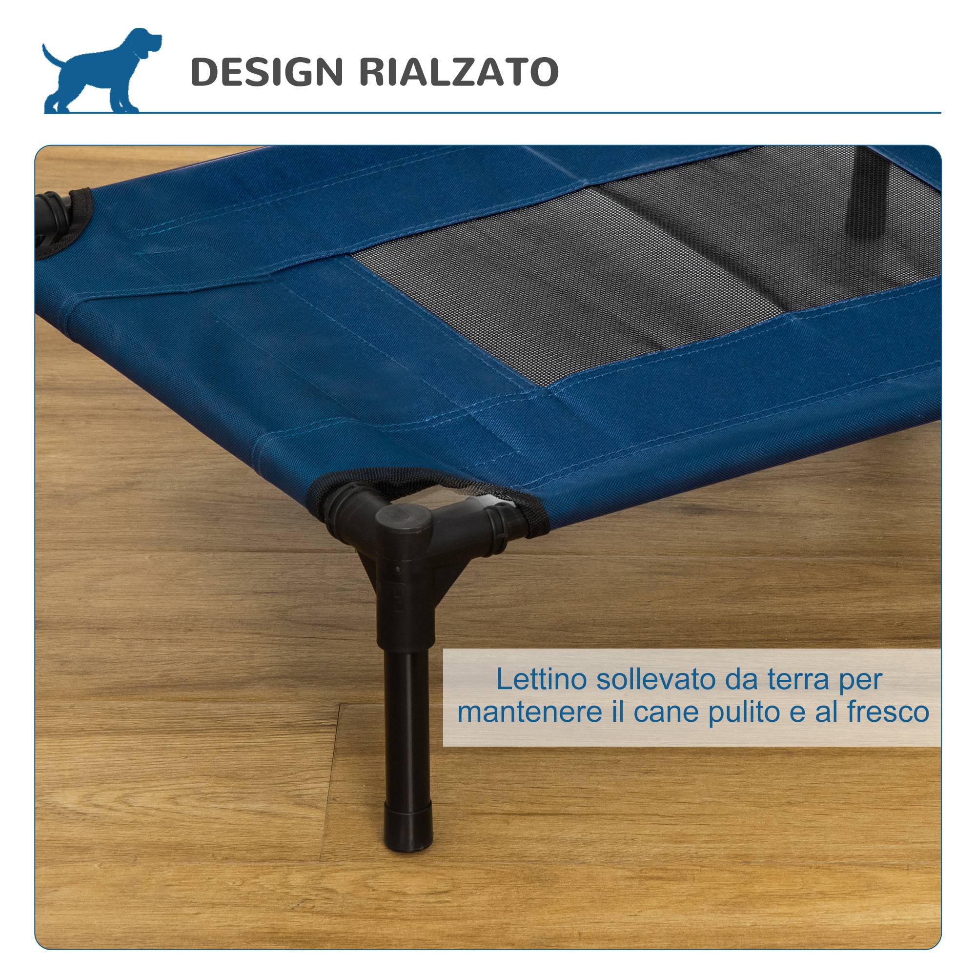 ComfortXL - Lit surélevé pour petit chien en acier et tissu Oxford 61 x 46 x 18 cm bleu marine et noir couchage aéré - Image 5
