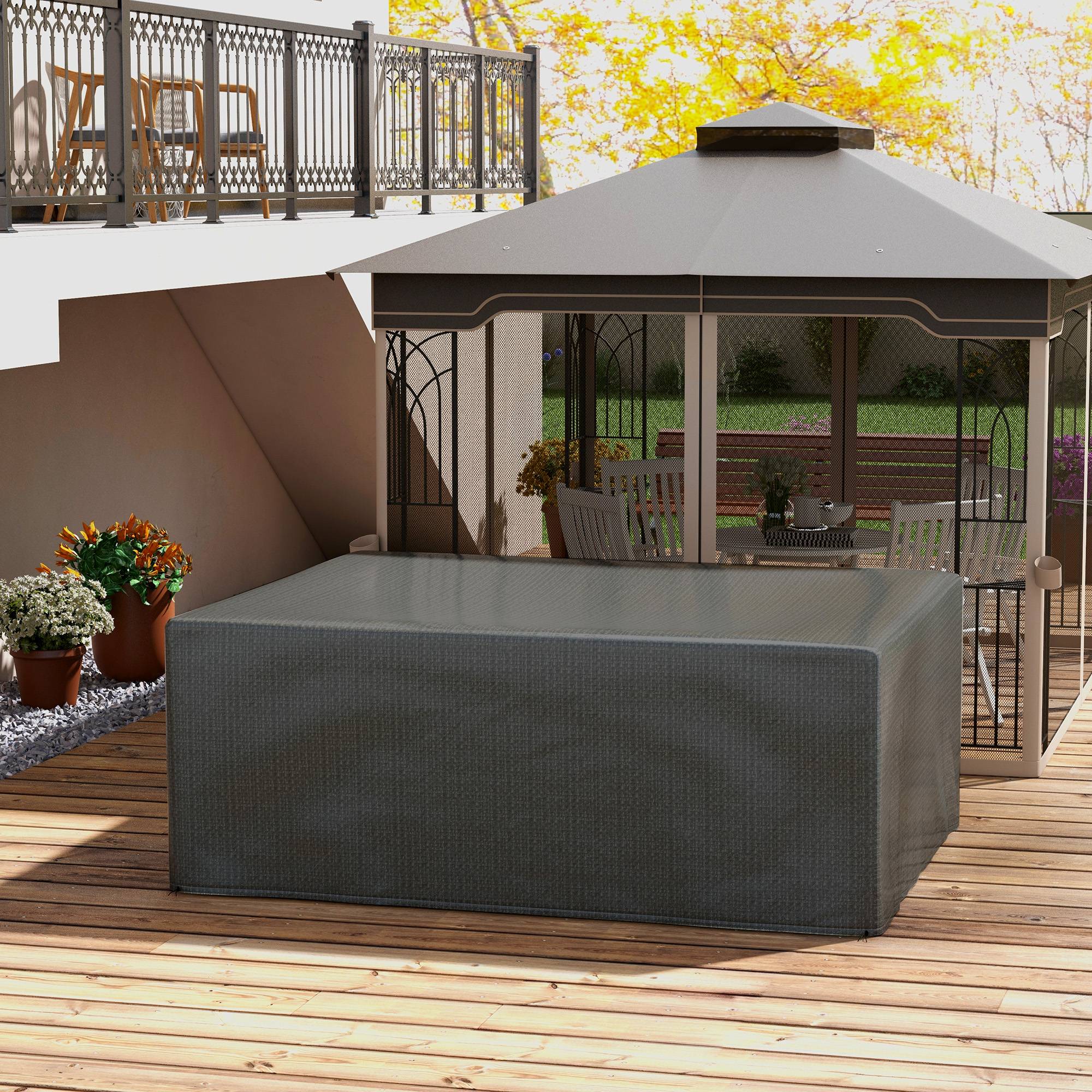 Housse salon de jardin extérieure bâche de protection extérieure anti-UV en polyéthylène 235 x 190 x 90 cm gris - Image 3