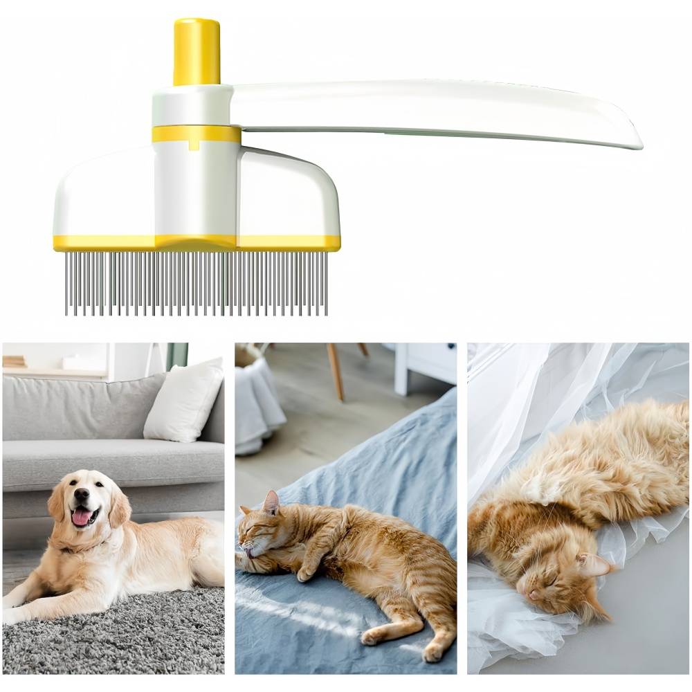Peigne toilettage rotatif pour chat - Démêlage sans douleur - Bouton éjecteur poils - Living123 - Image 3