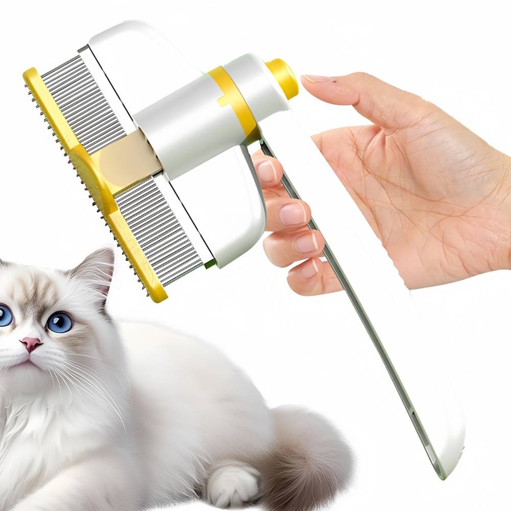 Peigne toilettage rotatif pour chat - Démêlage sans douleur - Bouton éjecteur poils - Living123 - Image 1