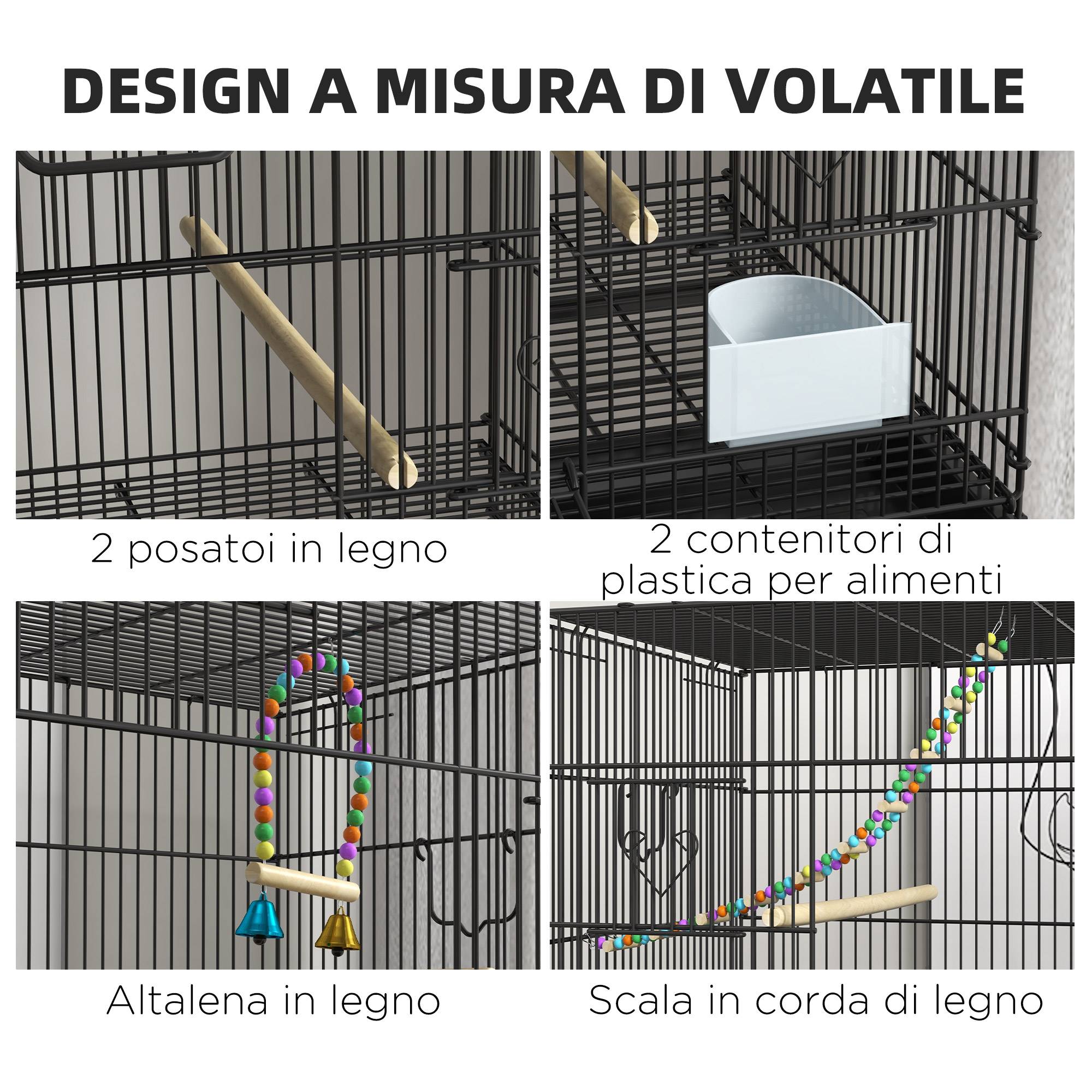 ComfortXL - Cage à oiseaux acier et PP noire 77 x 46 x 164 cm double niveau mobile sur roulettes - ComfortXL Outdoor Living - Image 8