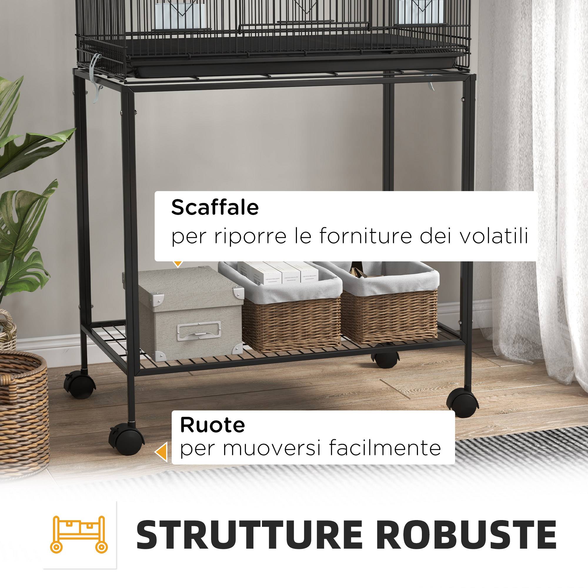 ComfortXL - Cage à oiseaux acier et PP noire 77 x 46 x 164 cm double niveau mobile sur roulettes - ComfortXL Outdoor Living - Image 10