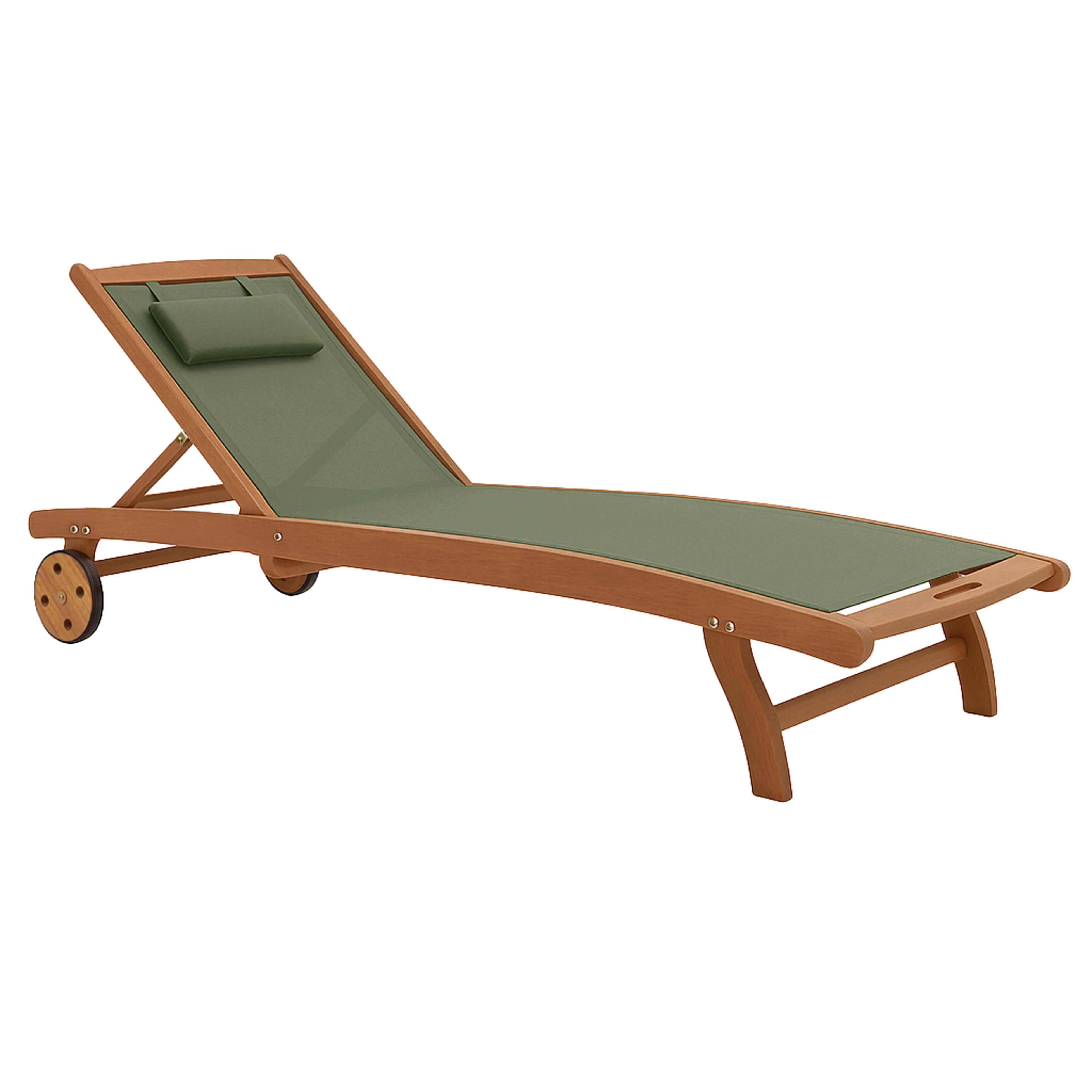 Oviala - Lot de 2 bains de soleil en bois inclinable avec roues vert sauge Aubagne - Oviala - Image 6