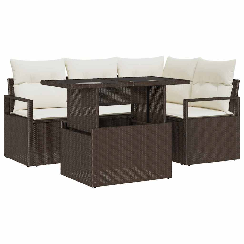 ComfortXL - Canapé Extérieur 5 Sièges Résine Tressée Marron et Crème Idéal pour Petit Balcon ou Patio – ComfortXL Outdoor Living - Image 2