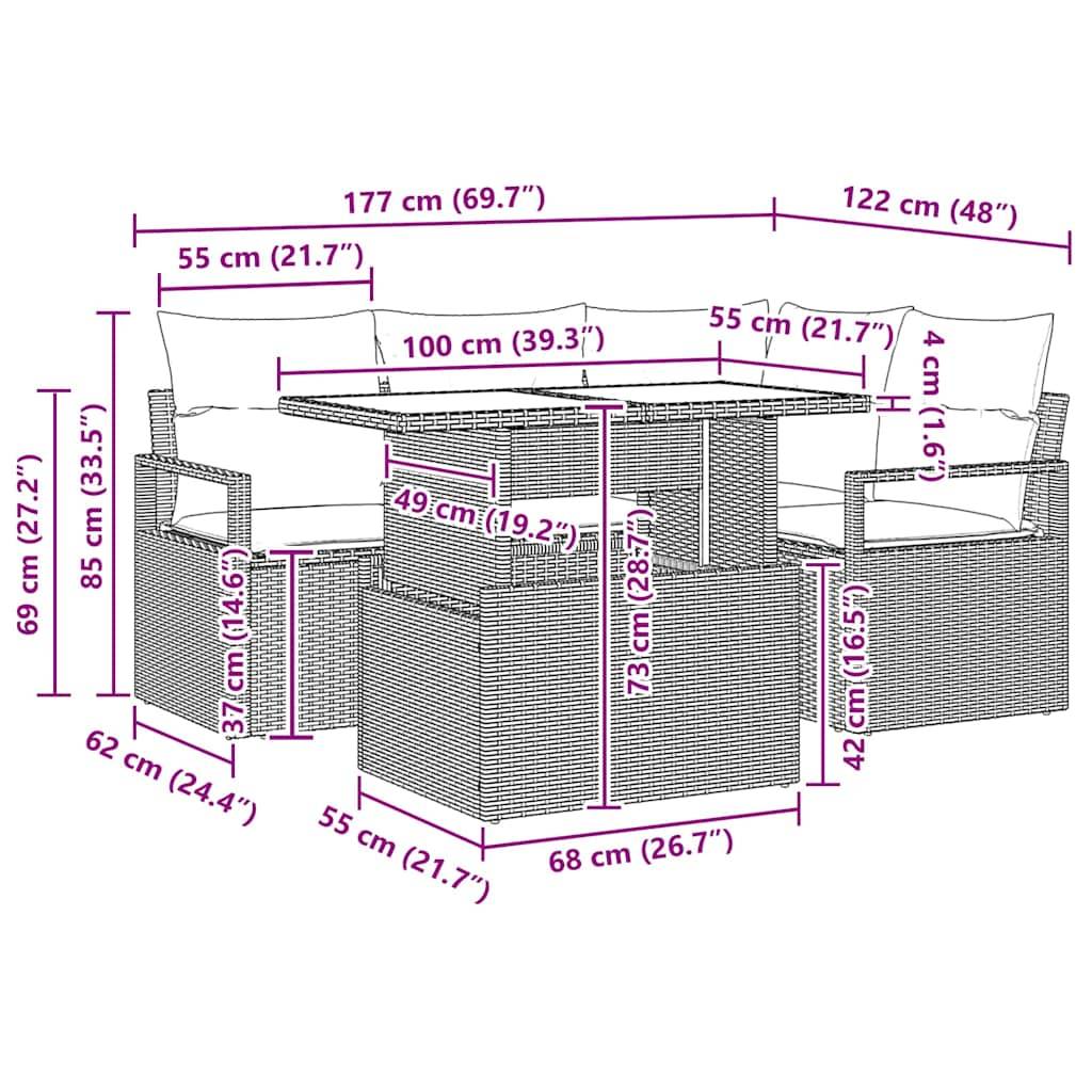 ComfortXL - Canapé Extérieur 5 Sièges Résine Tressée Marron et Crème Idéal pour Petit Balcon ou Patio – ComfortXL Outdoor Living - Image 6
