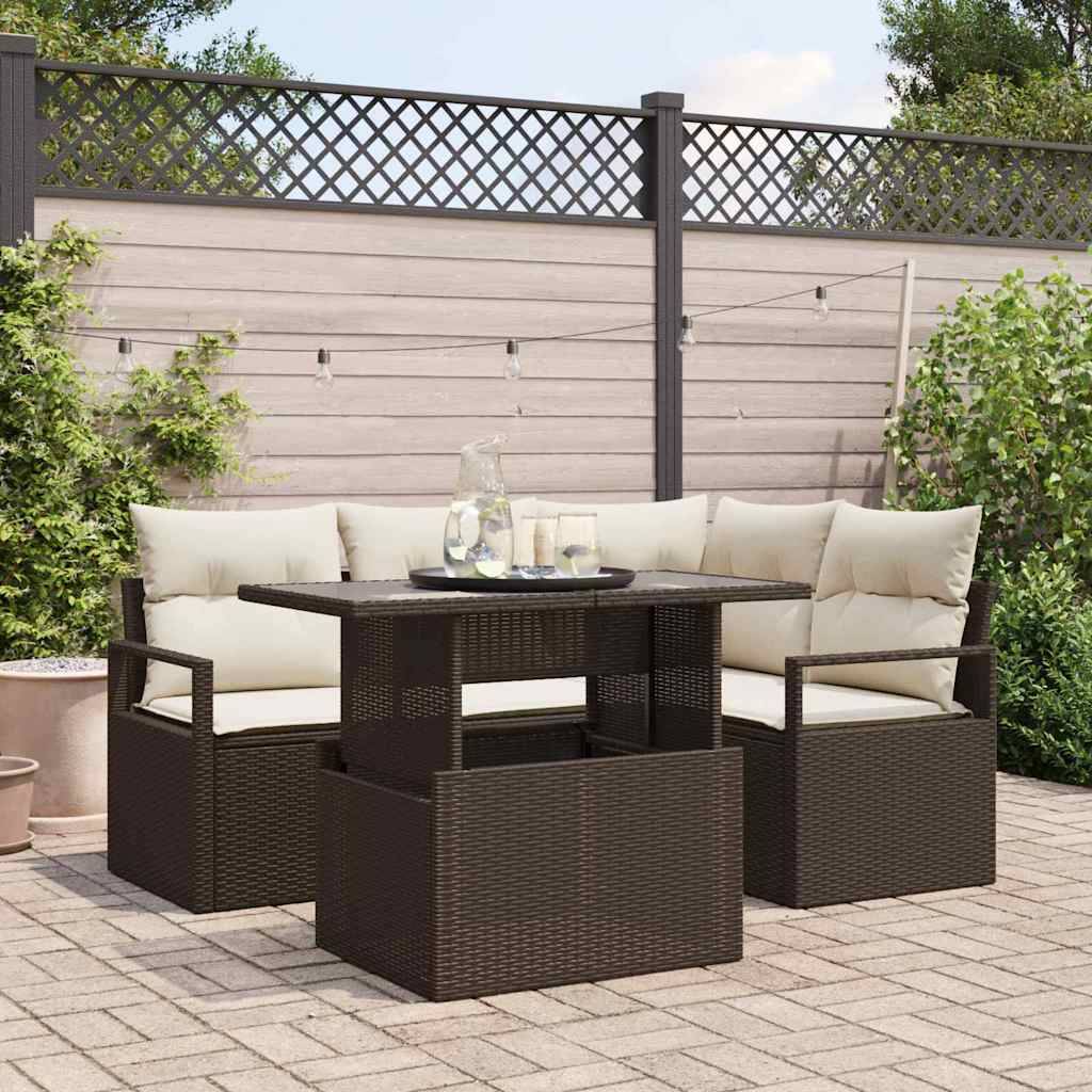 ComfortXL - Canapé Extérieur 5 Sièges Résine Tressée Marron et Crème Idéal pour Petit Balcon ou Patio – ComfortXL Outdoor Living - Image 1