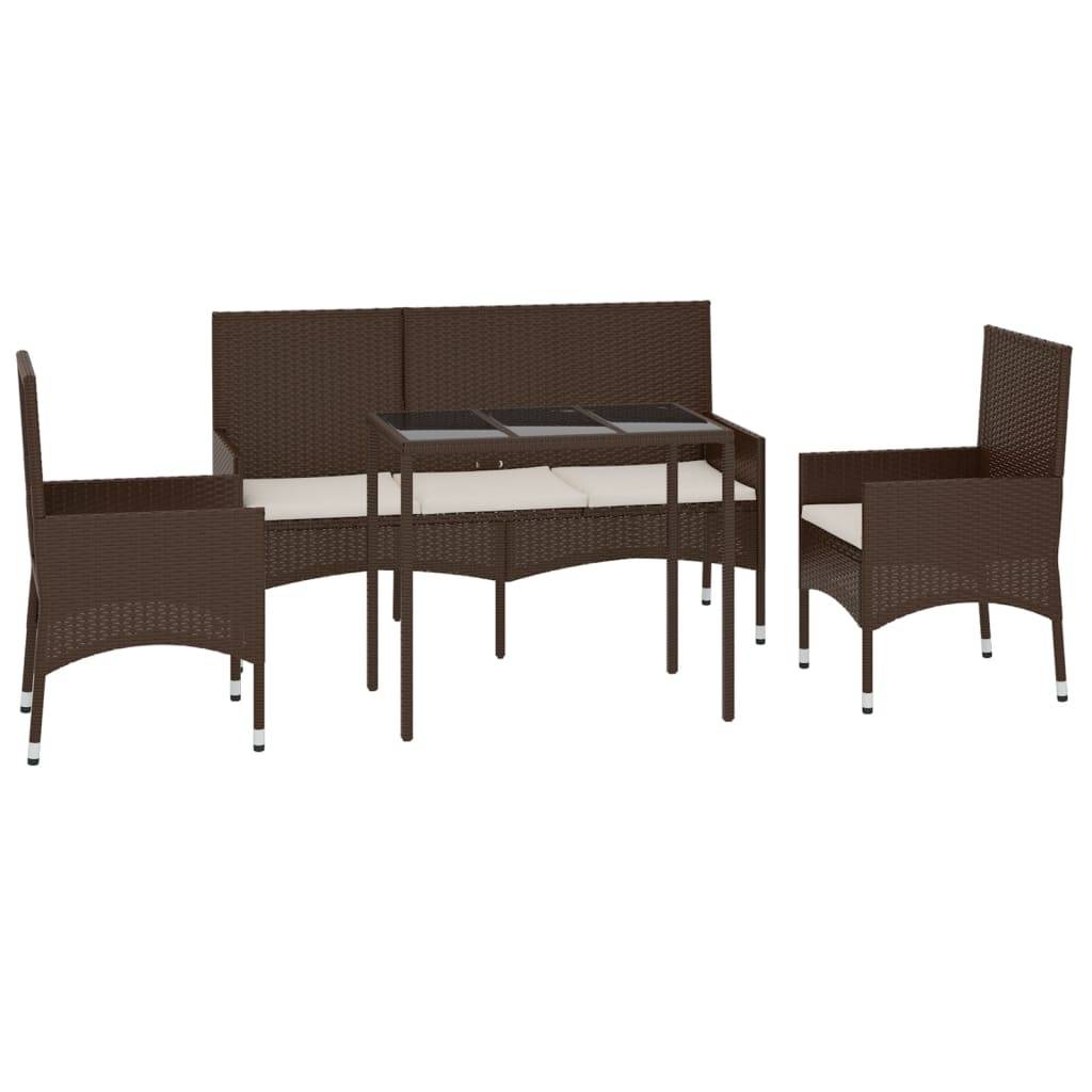 Helloshop26 - Salon de jardin meuble d'extérieur ensemble de mobilier 4 pièces avec coussins marron résine tressée - Image 1