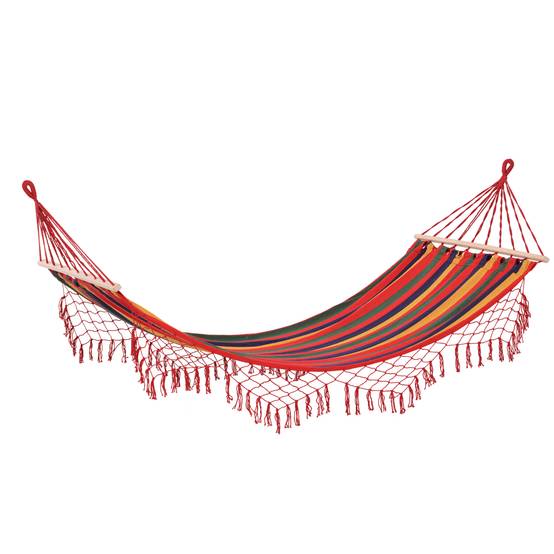 Hamac de voyage Coton Polyester Jardin Camping Filet tombant 2x1m Multicolore - ComfortXL Outdoor Living - Image 2