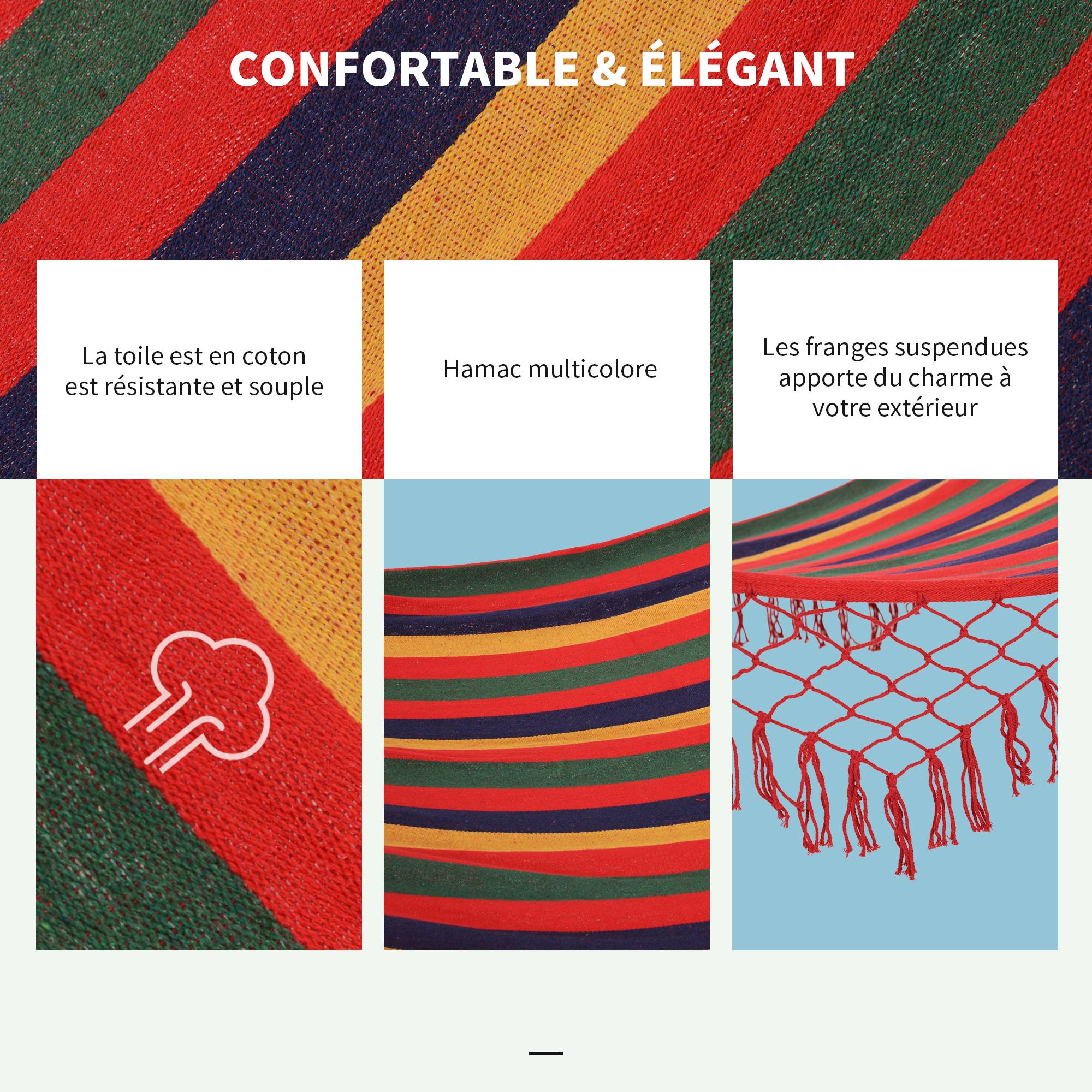 Hamac de voyage Coton Polyester Jardin Camping Filet tombant 2x1m Multicolore - ComfortXL Outdoor Living - Image 7