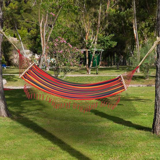 Hamac de voyage Coton Polyester Jardin Camping Filet tombant 2x1m Multicolore - ComfortXL Outdoor Living - Image 4