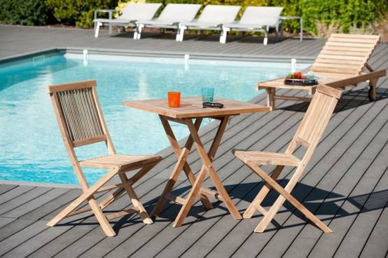 FUN - Table de jardin 2 personnes, carrée pliante 70x70cm en bois Teck - Image 2