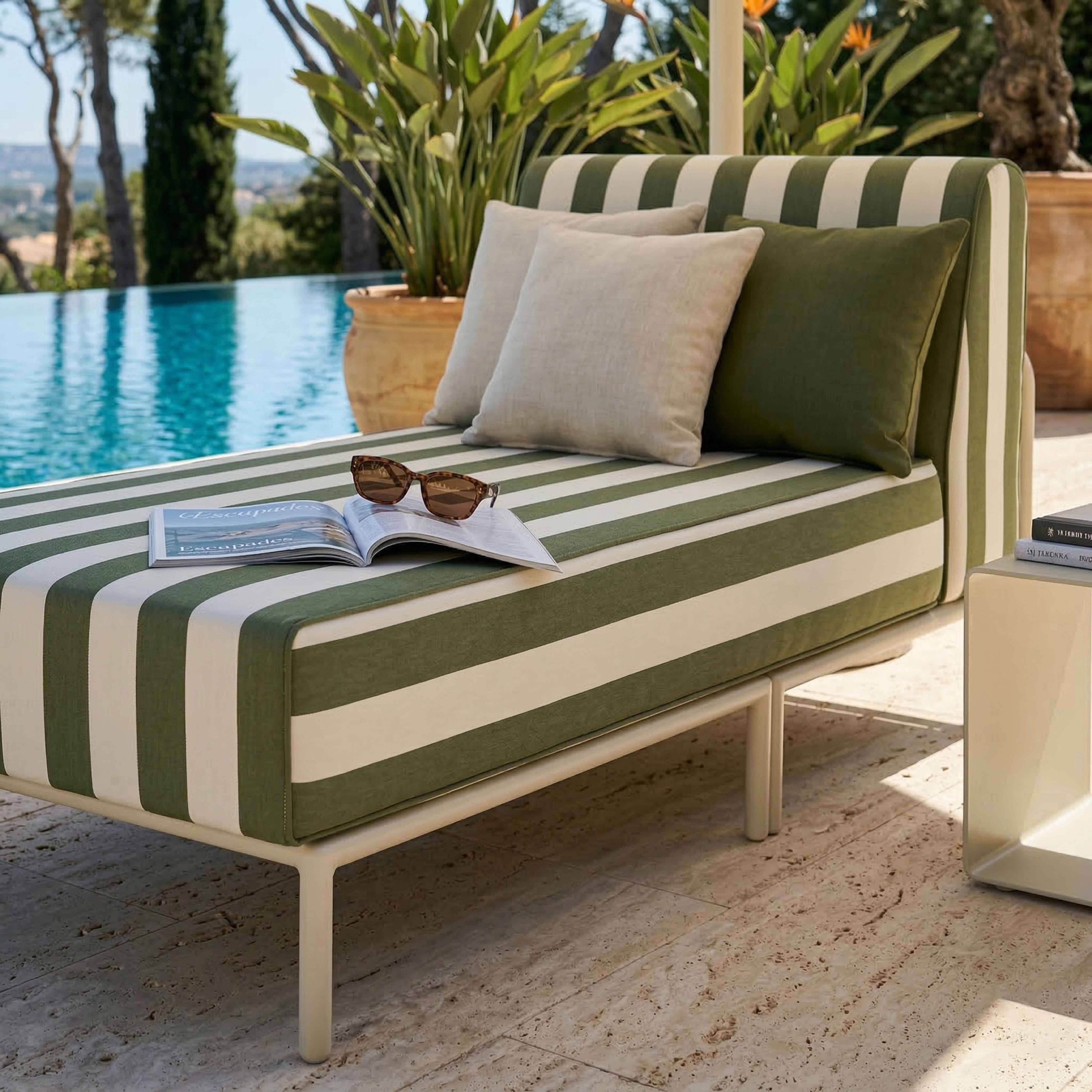 Oviala - Méridienne rayée pour salon de jardin modulable en tissu vert kaki Patio - Oviala - Image 3