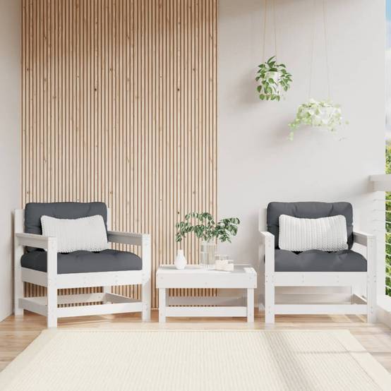 Lot de 2 Chaises de jardin - Chaises d'extérieur - Fauteuils de jardin blanc bois massif de pin-JU12771 - Image 2