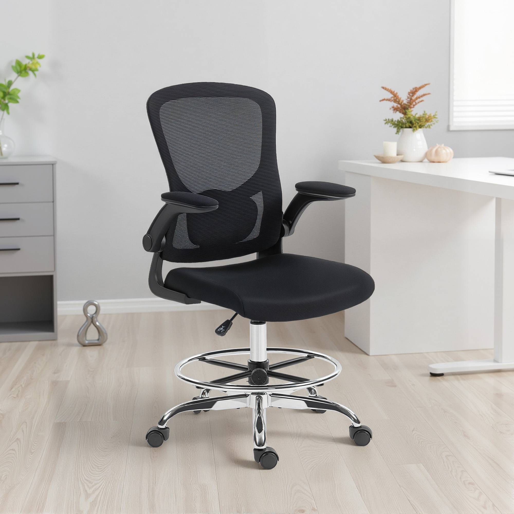 Sans Marque - Chaise bureau ergonomique, chaise de dessin, support lombaire 4D, accoudoirs relevables, 60 x 60 x 108-132 cm, noir - Image 4