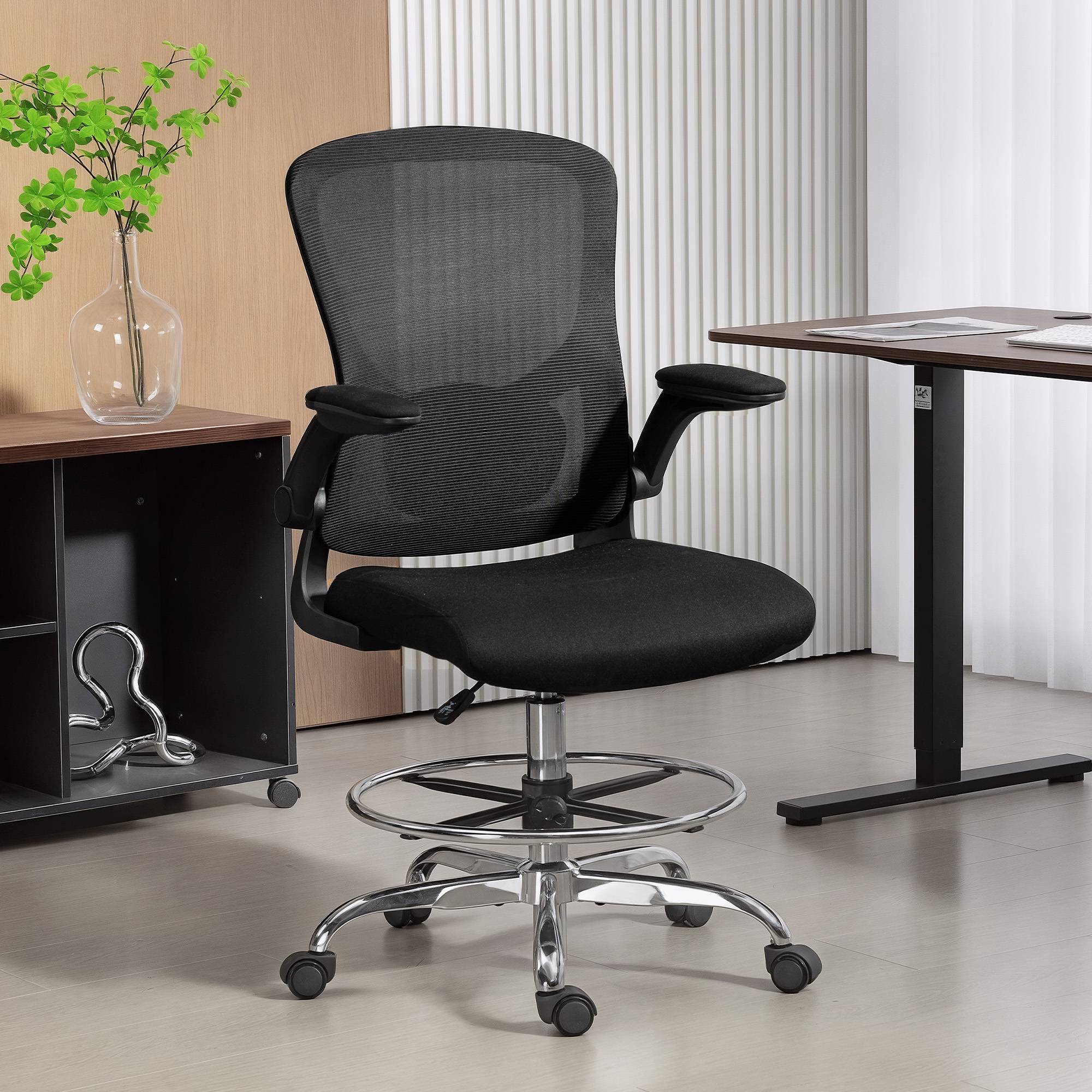 Sans Marque - Chaise bureau ergonomique, chaise de dessin, support lombaire 4D, accoudoirs relevables, 60 x 60 x 108-132 cm, noir - Image 3