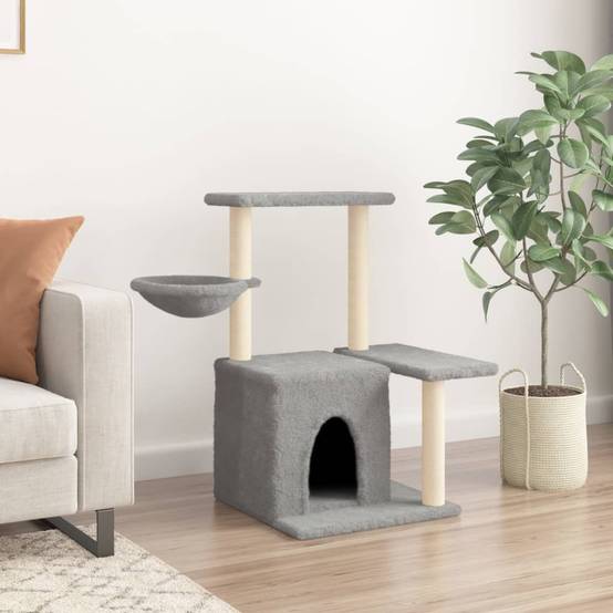 Arbre à chat bois d'ingénierie et sisal gris clair 84.5 x 57 x 83 cm - PANGIVO - Image 3