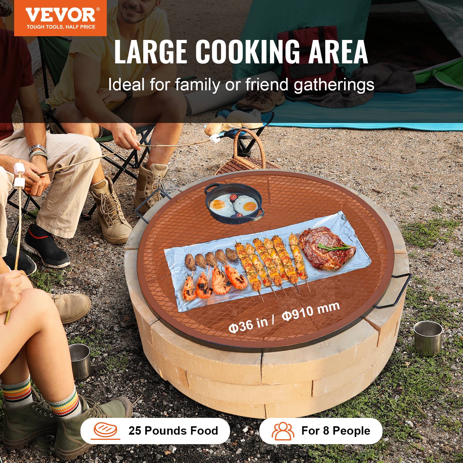 Vevor - VEVOR Grille de Cuisson Grille de Barbecue Ronde 91 cm pour Camping Pique-Nique - Image 2