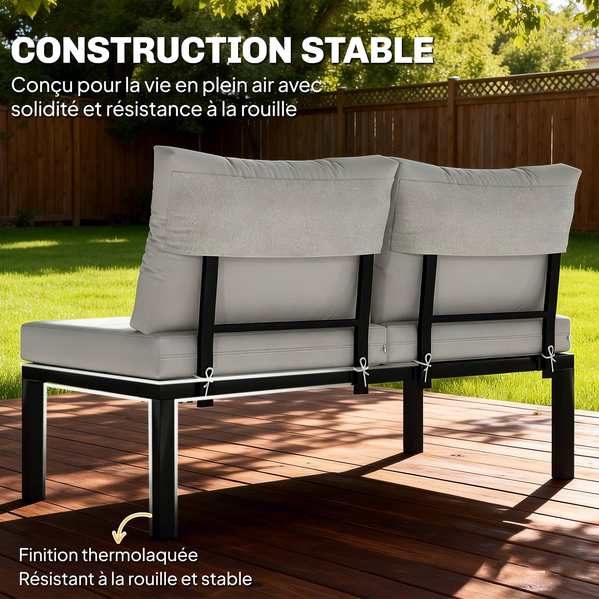 Salon de Jardin Mobilier de Terrasse 3 pièces | Mobilier de jardin Gris Clair Acier, Polyester 284x222x68 cm - Image 9