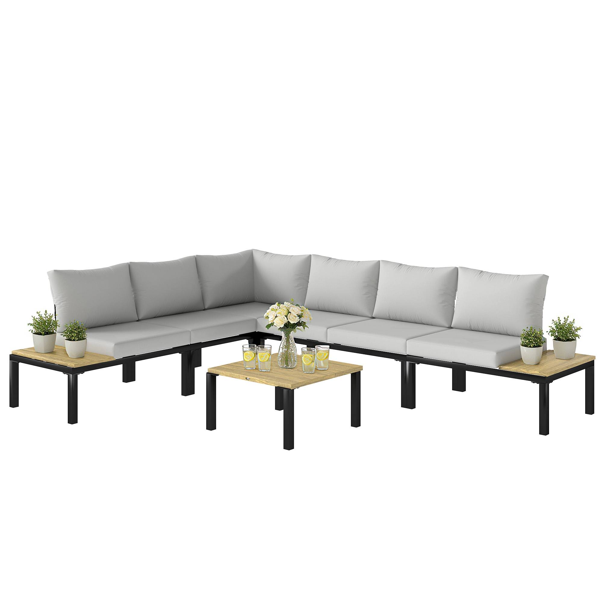 Salon de Jardin Mobilier de Terrasse 3 pièces | Mobilier de jardin Gris Clair Acier, Polyester 284x222x68 cm - Image 1