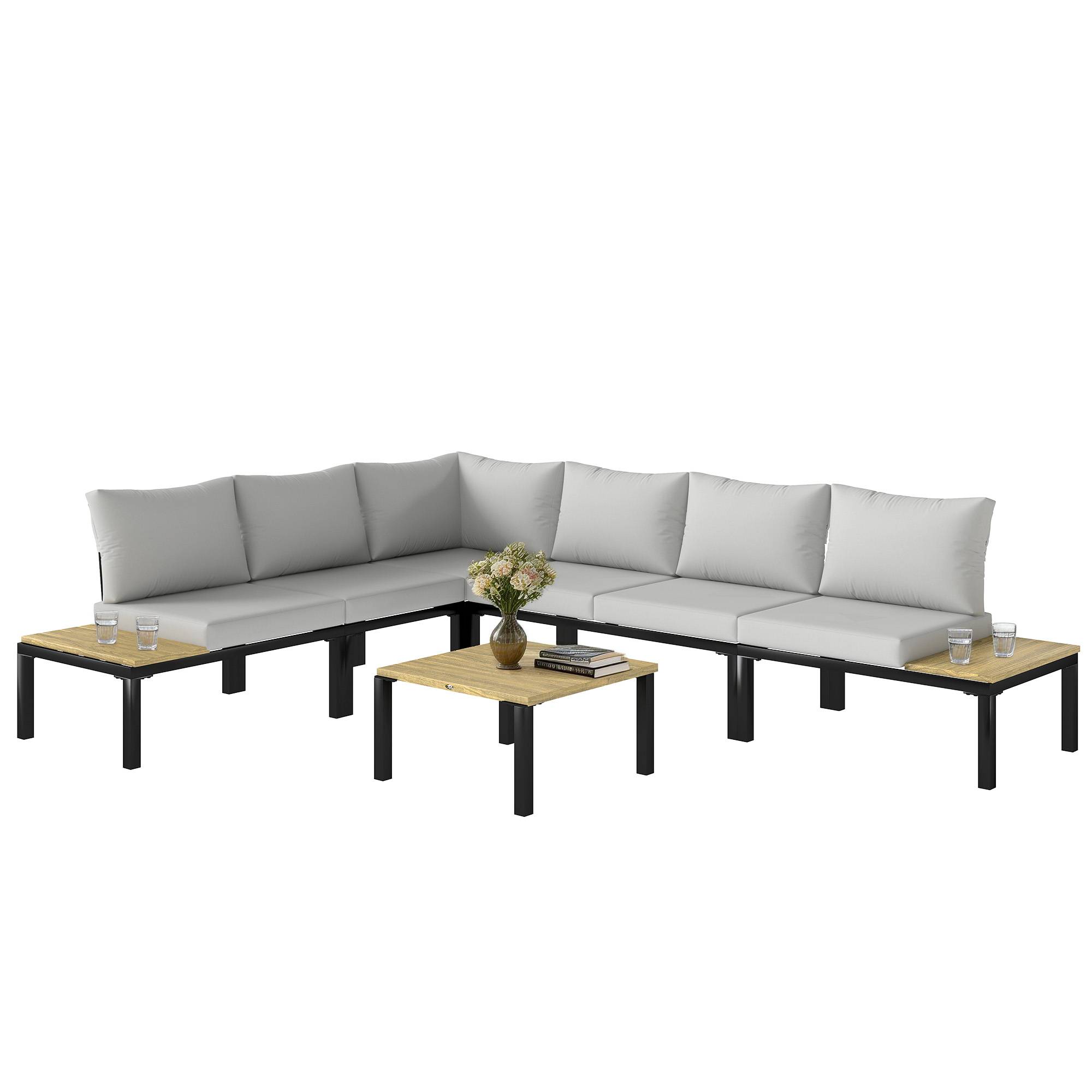 Salon de Jardin Mobilier de Terrasse 3 pièces | Mobilier de jardin Gris Clair Acier, Polyester 284x222x68 cm - Image 2