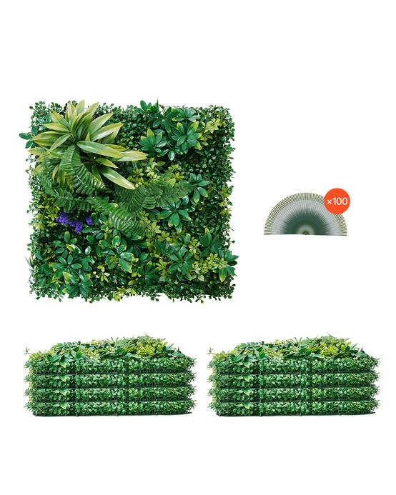 VEVOR Mur végétal artificiel 8pcs, panneau 50x50cm, 3D, emboîtable, lierre. - Image 1