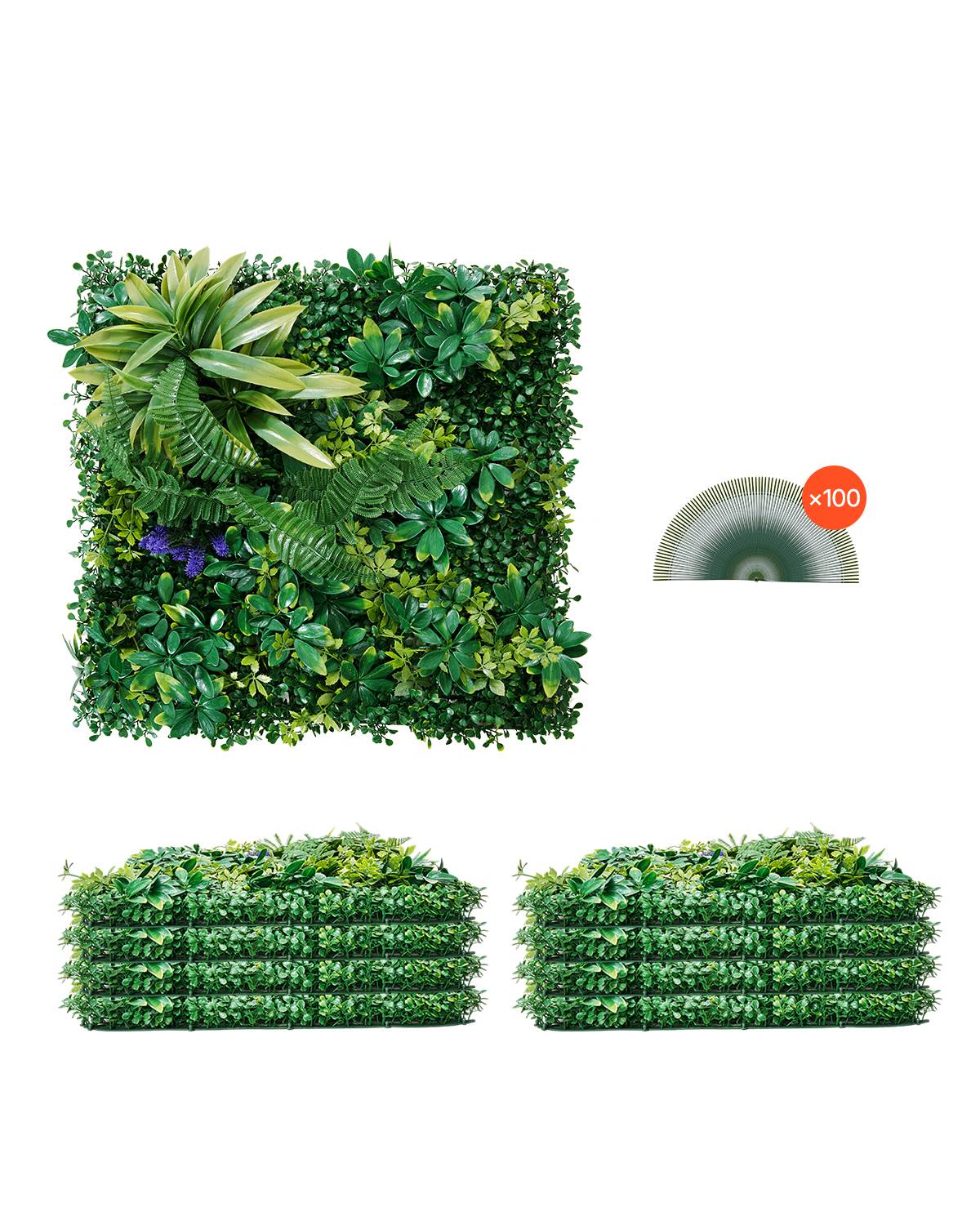 VEVOR Mur végétal artificiel 8pcs, panneau 50x50cm, 3D, emboîtable, lierre.